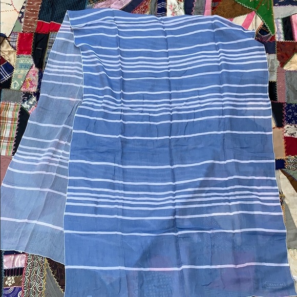 Coach New York Thin Soft Woven Cotton Stripe Scarf - Picture 5 of 7